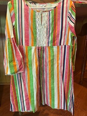 crown & ivy Multicolor Striped Long-Sleeve Dress with Lace Inset